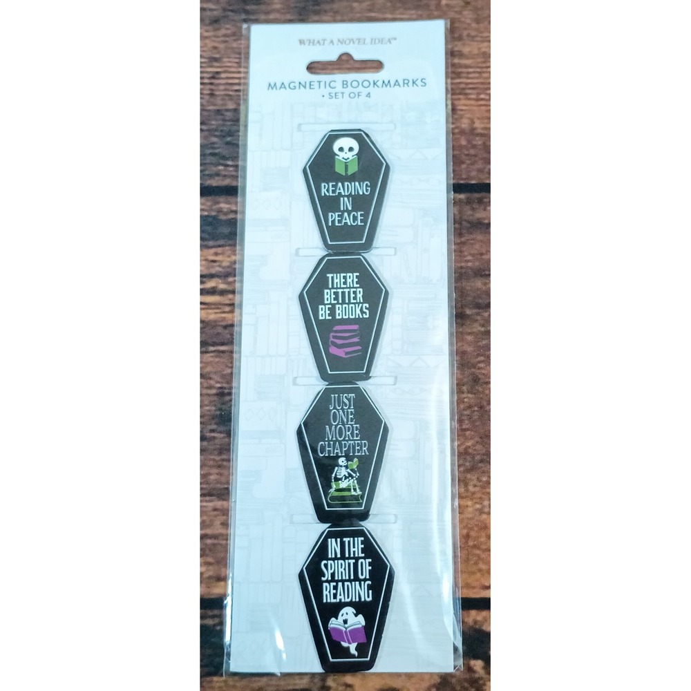 What a Novel Idea Magnetic Bookmarks Set of 4 Coffin Spooky Gothic Halloween NEW
